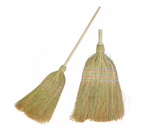 Веник-метла сорго ЛЮБАША, натуральный, 5-ти прошивной, деревянный черенок 100 см, 400х350 мм, 605368