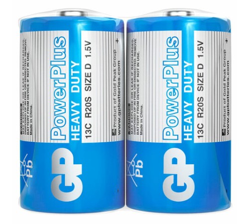 Батарейки КОМПЛЕКТ 2 шт., GP PowerPlus D (13C), солевые, в пленке, 13CEBRA-2S2 Батарейки КОМПЛЕКТ 2 шт., GP PowerPlus D (13C), солевые, в пленке, 13CEBRA-2S2
