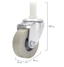 Колеса для уборочной тележки с штоком без резьбы, диаметр 50 мм, КОМПЛЕКТ 4 штуки, BRABIX, 605379