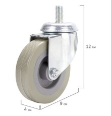 Колеса для уборочной тележки с штоком с резьбой, диаметр 75 мм, КОМПЛЕКТ 4 штуки, BRABIX, 605380