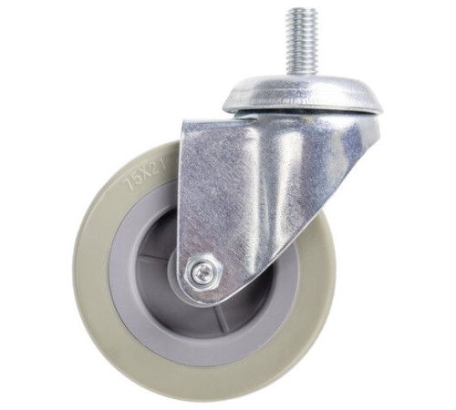 Колеса для уборочной тележки с штоком с резьбой, диаметр 75 мм, КОМПЛЕКТ 4 штуки, BRABIX, 605380