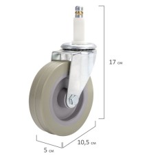 Колеса для уборочной тележки с штоком без резьбы, диаметр 99 мм, КОМПЛЕКТ 4 штуки, BRABIX, 605381