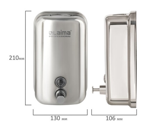 Дозатор для жидкого мыла LAIMA PROFESSIONAL INOX (гарантия 3 года), 1 л, нержавеющая сталь, зеркальный, 605393