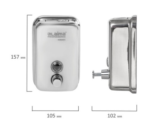 Дозатор для жидкого мыла LAIMA PROFESSIONAL INOX (гарантия 3 года), 0,5 л, нержавеющая сталь, зеркальный, 605394