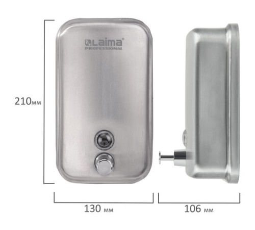 Дозатор для жидкого мыла LAIMA PROFESSIONAL INOX (гарантия 3 года), 1 л, нержавеющая сталь, матовый, 605395