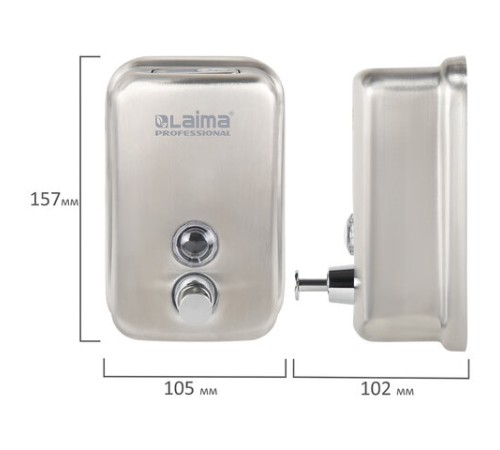 Дозатор для жидкого мыла LAIMA PROFESSIONAL INOX (гарантия 3 года), 0,5 л, нержавеющая сталь, матовый, 605396