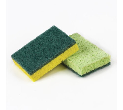 Губки для посуды 9,5х6,5х2 см, КОМПЛЕКТ 2 шт., ЦЕЛЛЮЛОЗНЫЕ (губчатые) с АБРАЗИВОМ, LAIMA К1106, 605487