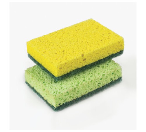 Губки для посуды 9,5х6,5х2 см, КОМПЛЕКТ 2 шт., ЦЕЛЛЮЛОЗНЫЕ (губчатые) с АБРАЗИВОМ, LAIMA К1106, 605487
