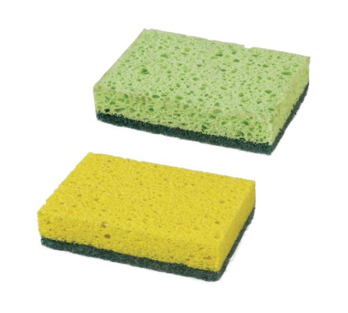 Губки для посуды 9,5х6,5х2 см, КОМПЛЕКТ 2 шт., ЦЕЛЛЮЛОЗНЫЕ (губчатые) с АБРАЗИВОМ, LAIMA К1106, 605487