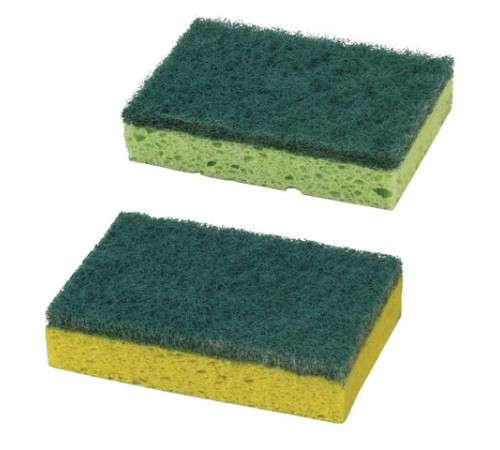 Губки для посуды 9,5х6,5х2 см, КОМПЛЕКТ 2 шт., ЦЕЛЛЮЛОЗНЫЕ (губчатые) с АБРАЗИВОМ, LAIMA К1106, 605487