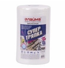 Салфетки универсальные в рулоне 200 шт., СУПЕР ТРЯПКА, 23х25 см, вискоза, 40 г/м2, соты, LAIMA, 605488