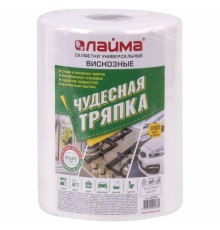 Салфетки универсальные в рулоне 200 шт. ЧУДЕСНАЯ ТРЯПКА, 20х22 см, вискоза, 45 г/м2, белые, LAIMA, 605490