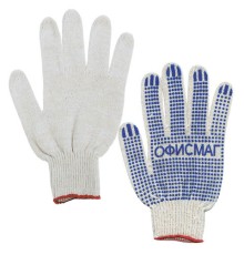 Перчатки хлопчатобумажные, КОМПЛЕКТ 5 ПАР, 10 класс, 40-42 г, 116 текс, ПВХ точка, ОФИСМАГ ЛЮКС, БЕЛЫЕ, 605504