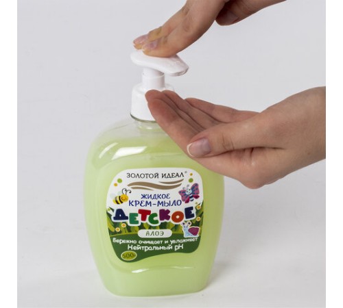Мыло-крем жидкое ДЕТСКОЕ 500 г, ЗОЛОТОЙ ИДЕАЛ, Алоэ, дозатор, 605518