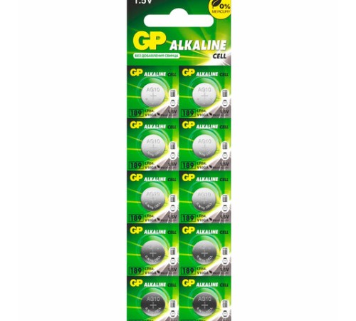 Батарейки КОМПЛЕКТ 10 шт., GP Alkaline, 189A (G10, LR54), алкалиновые, отрывной блок, 189FRA-2C10 Батарейки КОМПЛЕКТ 10 шт., GP Alkaline, 189A (G10, LR54), алкалиновые, отрывной блок, 189FRA-2C10