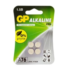 Батарейки КОМПЛЕКТ 4 шт., GP Alkaline, A76 (G13, LR44), алкалиновая, блистер, A76-С10, A76F-2CRU4