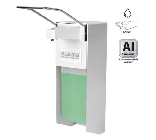 Дозатор локтевой для жидкого мыла и геля-антисептика, с еврофлаконом 1 л, LAIMA, металлический, 605706