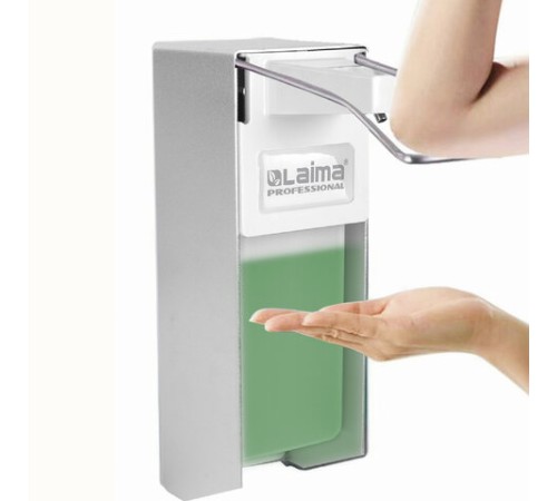 Дозатор локтевой для жидкого мыла и геля-антисептика, с еврофлаконом 1 л, LAIMA, металлический, 605706