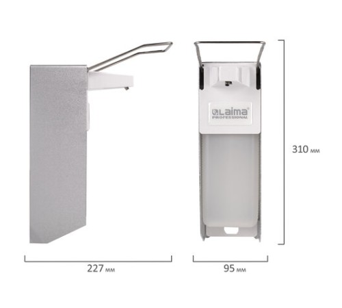 Дозатор локтевой для жидкого мыла и геля-антисептика, с еврофлаконом 1 л, LAIMA, металлический, 605706