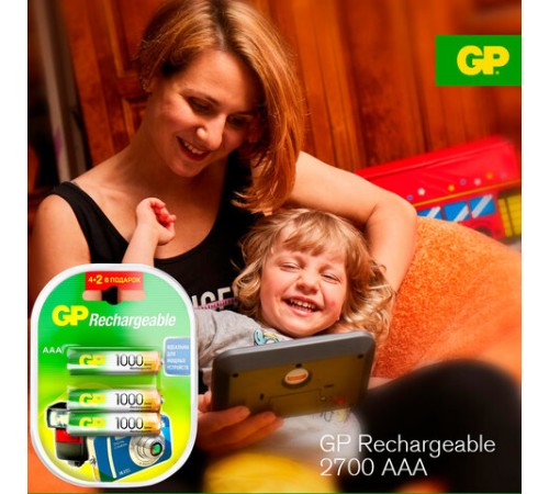 Батарейки аккумуляторные Ni-Mh мизинчиковые 6 шт. (ПРОМО 4+2) ААА (HR03) 930 mAh, GP, 100AAAHC4/2-2CR6 Батарейки аккумуляторные Ni-Mh мизинчиковые 6 шт. (ПРОМО 4+2) ААА (HR03) 930 mAh, GP, 100AAAHC4/2-2CR6