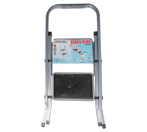 Стремянка стальная КЛАСС ПЛЮС, 2 ШИРОКИЕ СТУПЕНИ 20х30 см, верхняя площадка 45 см, до 120 кг, 123302