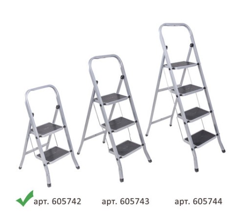 Стремянка стальная КЛАСС ПЛЮС, 2 ШИРОКИЕ СТУПЕНИ 20х30 см, верхняя площадка 45 см, до 120 кг, 123302
