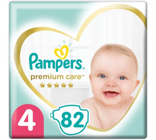 Подгузники 82 шт. PAMPERS (Памперс) Premium Care, размер 4 (9-14 кг), 1210801