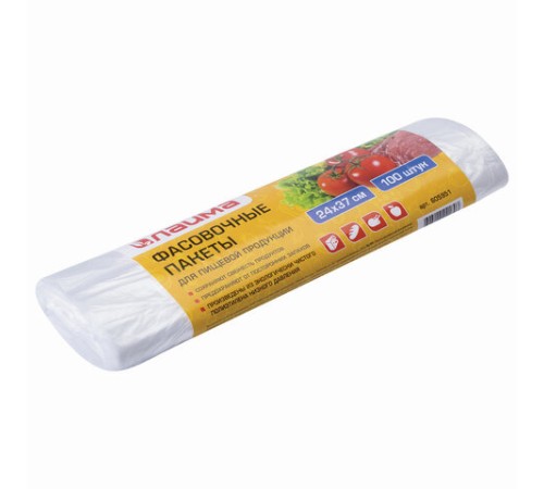 Пакеты фасовочные 24х37 см КОМПЛЕКТ 100 шт., ПНД, 8 мкм, рулон, LAIMA, 605951