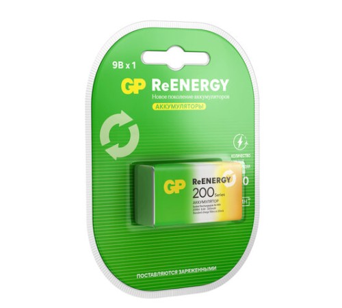 Батарейка аккумуляторная GP ReEnergy Ni-Mh 1 шт., "Крона" (20R8H 9V), 200 mAh, 20R8HRGY-2CRCB1 Батарейка аккумуляторная GP ReEnergy Ni-Mh 1 шт., "Крона" (20R8H 9V), 200 mAh, 20R8HRGY-2CRCB1