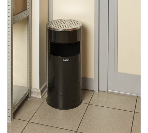 Урна с пепельницей 27 литров, 600х250 мм, нержавеющая сталь, черная, LAIMA PROFESSIONAL, 606300