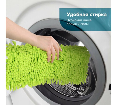 Швабра с флаундером 40 см, черенок 110 см евро, насадка МОП микрофибра СИНЕЛЬ, индивидуальная упаковка пакет, ЛЮБАША, 606313