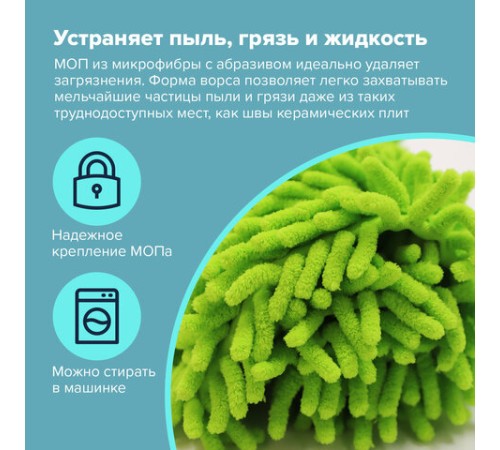 Швабра с флаундером 40 см, черенок 110 см евро, насадка МОП микрофибра СИНЕЛЬ, индивидуальная упаковка пакет, ЛЮБАША, 606313