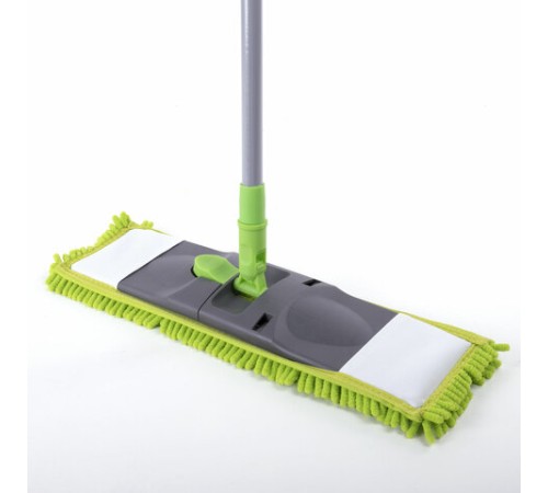 Швабра с флаундером 40 см, черенок 110 см евро, насадка МОП микрофибра СИНЕЛЬ, индивидуальная упаковка пакет, ЛЮБАША, 606313