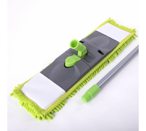 Швабра с флаундером 40 см, черенок 110 см евро, насадка МОП микрофибра СИНЕЛЬ, индивидуальная упаковка пакет, ЛЮБАША, 606313