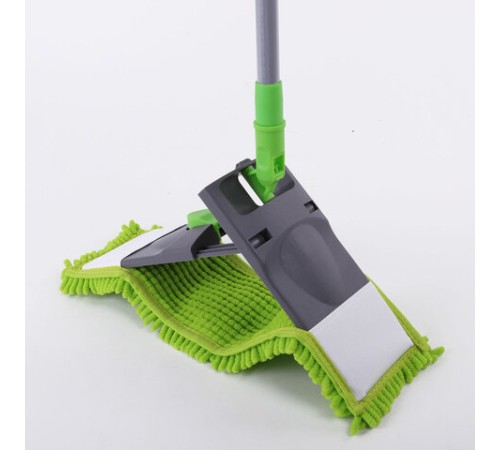 Швабра с флаундером 40 см, черенок 110 см евро, насадка МОП микрофибра СИНЕЛЬ, индивидуальная упаковка пакет, ЛЮБАША, 606313