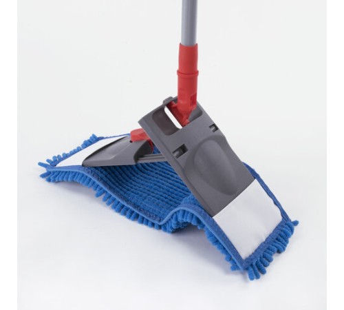 Швабра с флаундером 40 см, черенок 80-120 см, еврорезьба, насадка МОП микрофибра СИНЕЛЬ, индивидуальная упаковка пакет, LAIMA, 606314