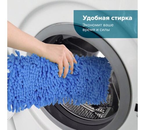 Швабра с флаундером 40 см, черенок 80-120 см, еврорезьба, насадка МОП микрофибра СИНЕЛЬ, индивидуальная упаковка пакет, LAIMA, 606314