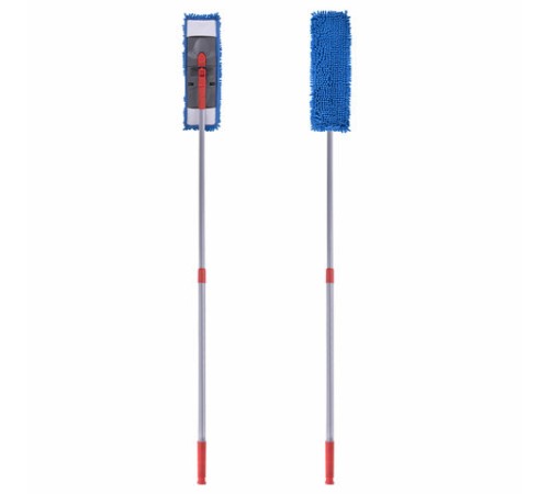 Швабра с флаундером 40 см, черенок 80-120 см, еврорезьба, насадка МОП микрофибра СИНЕЛЬ, индивидуальная упаковка пакет, LAIMA, 606314