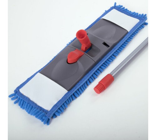 Швабра с флаундером 40 см, черенок 80-120 см, еврорезьба, насадка МОП микрофибра СИНЕЛЬ, индивидуальная упаковка пакет, LAIMA, 606314