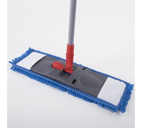 Швабра с флаундером 40 см, черенок 80-120 см, еврорезьба, насадка МОП микрофибра СИНЕЛЬ, индивидуальная упаковка пакет, LAIMA, 606314