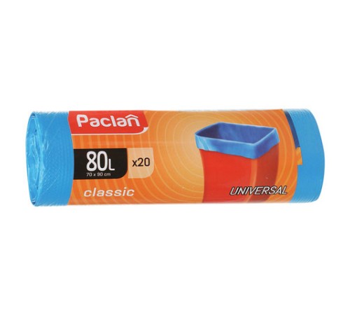 Мешки для мусора 80 л, синие, в рулоне 20 шт., ПНД, 12 мкм, 70х90 см, PACLAN 