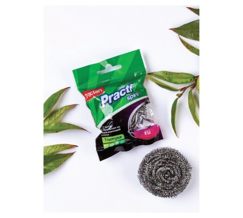 Губка (мочалка) металлическая, спиральная, 15 г, для посуды, гриля, плиты, PACLAN 