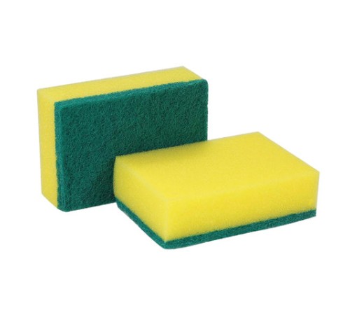 Губки бытовые для мытья посуды, КОМПЛЕКТ 3 шт., чистящий слой (абразив), PACLAN 