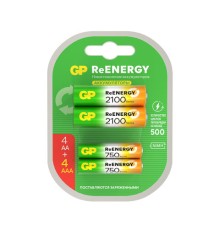 Батарейки аккумуляторные GP ReEnergy Ni-Mh НАБОР 8 шт. (ПРОМО 4+4), AA+ААА (HR6+HR03), 2000 mAh + 750 mAh, 210AAHC/75AAAHC