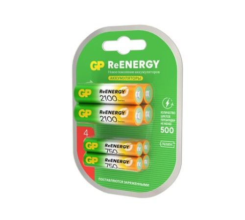 Батарейки аккумуляторные GP ReEnergy Ni-Mh НАБОР 8 шт. (ПРОМО 4+4), AA+ААА (HR6+HR03), 2000 mAh + 750 mAh, 210AAHC/75AAAHC Батарейки аккумуляторные GP ReEnergy Ni-Mh НАБОР 8 шт. (ПРОМО 4+4), AA+ААА (HR6+HR03), 2000 mAh + 750 mAh, 210AAHC/75AAAHC