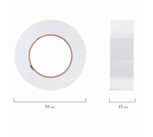 Клейкая двухсторонняя лента 15 мм х 2 м, НА ВСПЕНЕННОЙ ОСНОВЕ 1 мм, прочная, BRAUBERG, блистер, 606418
