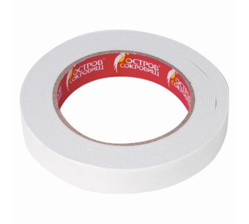 Клейкая двухсторонняя лента 19 мм х 5 м, НА ВСПЕНЕННОЙ ОСНОВЕ 1 мм, прочная, ОСТРОВ СОКРОВИЩ, 606420