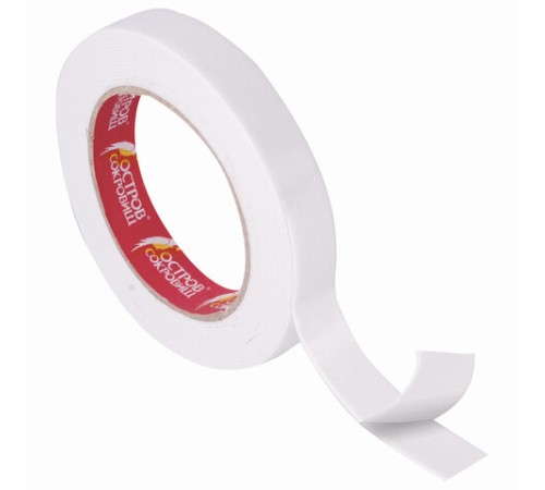 Клейкая двухсторонняя лента 19 мм х 5 м, НА ВСПЕНЕННОЙ ОСНОВЕ 1 мм, прочная, ОСТРОВ СОКРОВИЩ, 606420