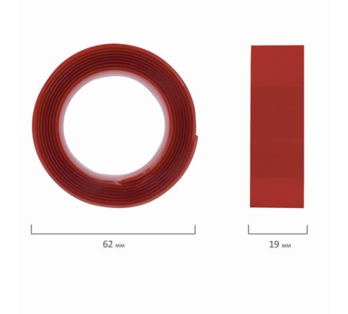 Монтажная прозрачная суперпрочная двухсторонняя лента 19 мм х 1,5 м, акриловая, 1 мм, BRAUBERG, 606423