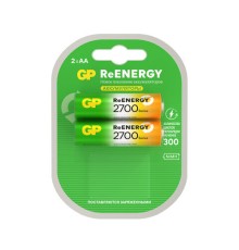 Батарейки аккумуляторные GP ReEnergy Ni-Mh пальчиковые КОМПЛЕКТ 2 шт., АА (HR6), 2600 mAh, 270AAHCRGY, 270AAHCRGY-2CR